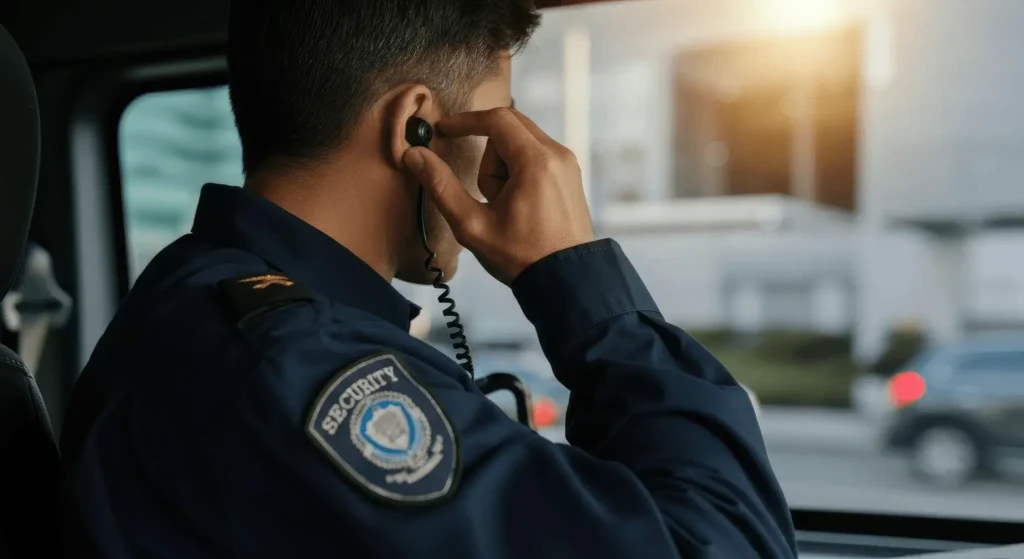 Security officer using PSPortals real-time field dispatch and radio coordination