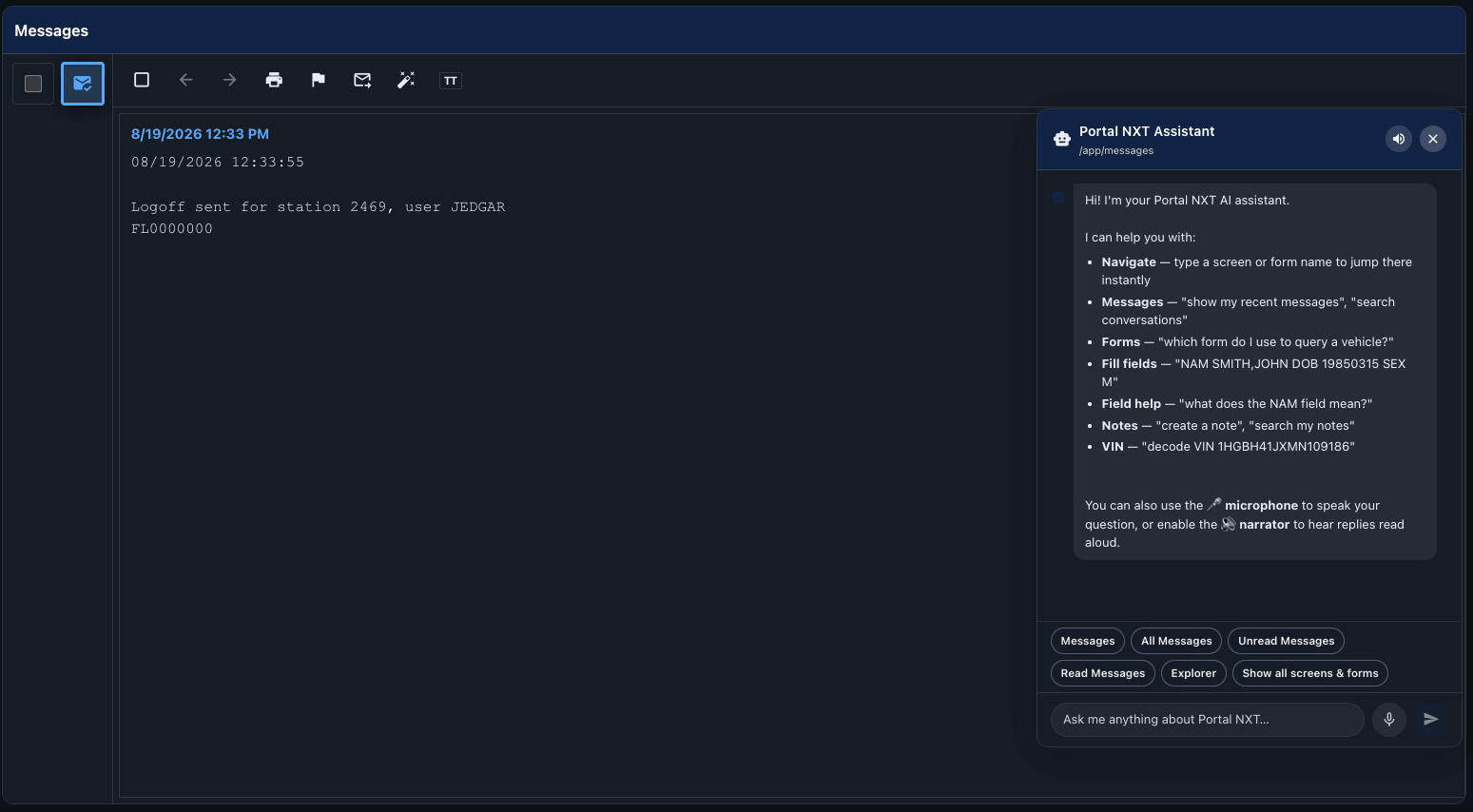 Dedicated Support Portal NXT screen
