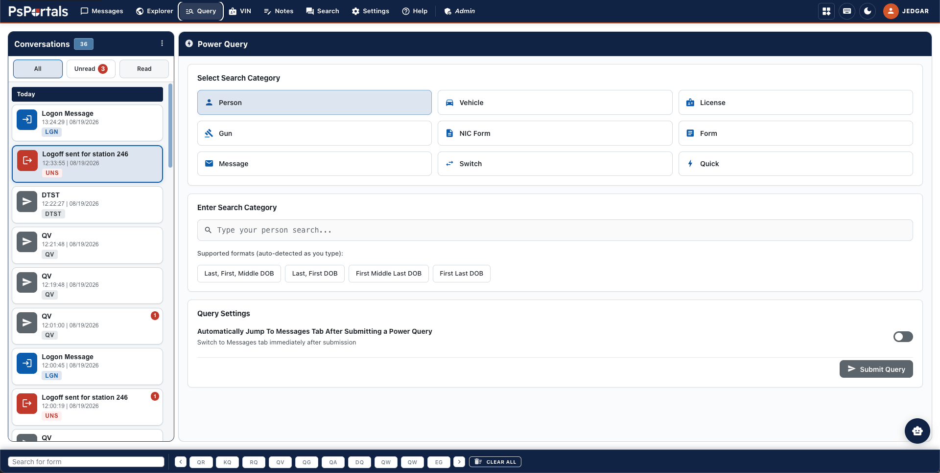 Power Query Portal NXT screen