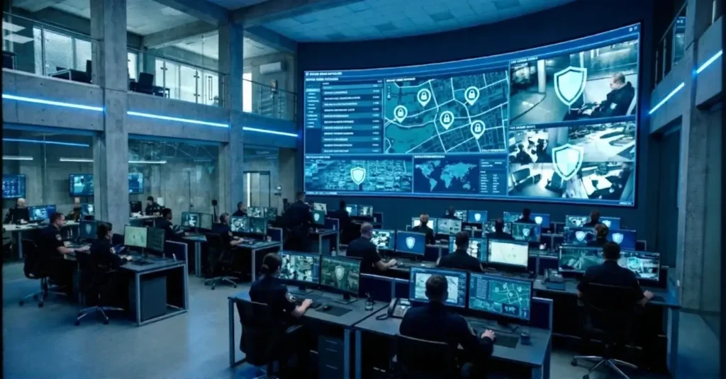 Police officer using CJIS-compliant software