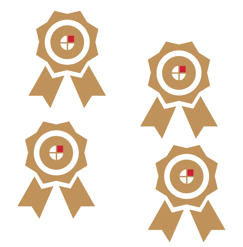 Set of four gold award ribbons