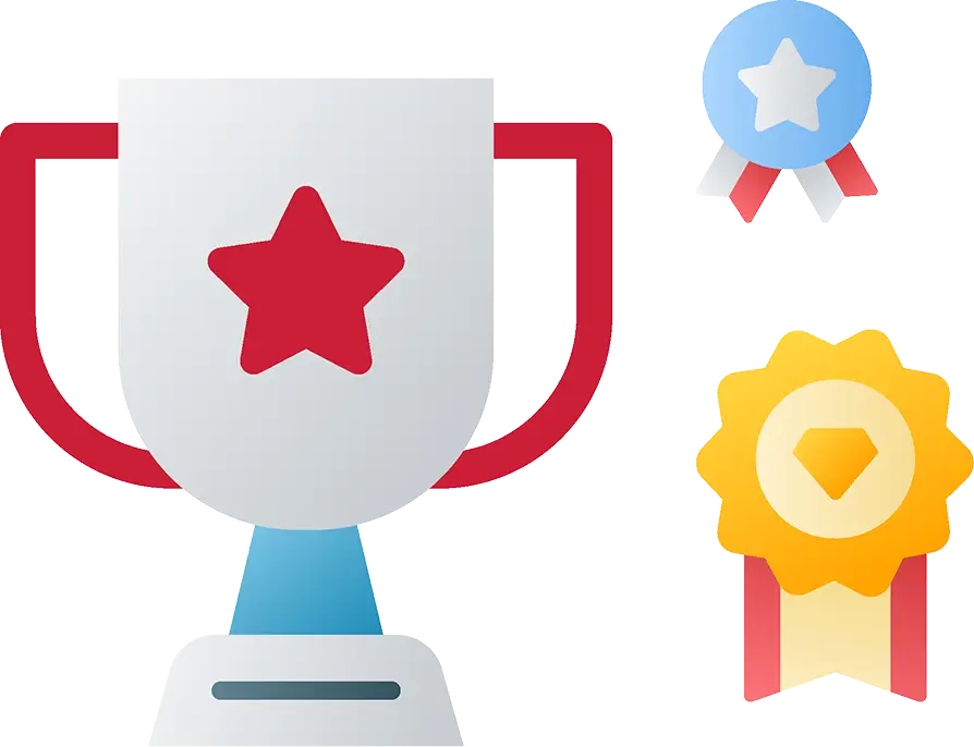 Trophy and award badges representing achievement, recognition, and quality excellence in PsPortals performance and service standards.