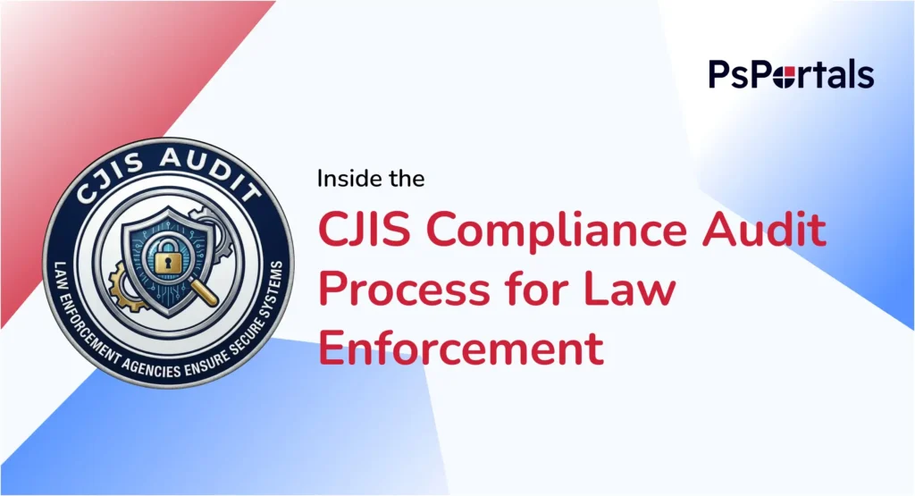 Police IT team reviewing CJIS compliance audit checklist during on-site inspection